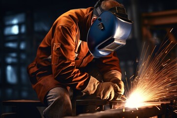 Workers and welders welding in the factory