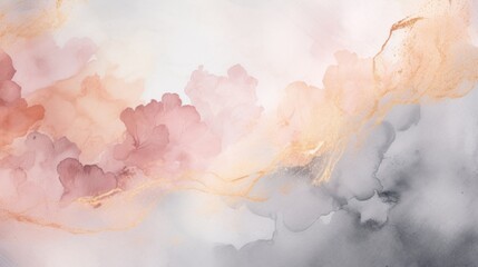Abstract watercolor background  with pink, grey and gold texture. The background can be used for gift certificates, greeting cards, presentation designs.