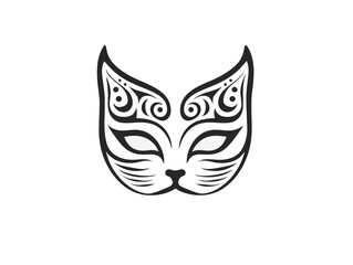 Doodle Cat Mask, cartoon sticker, sketch, vector, Illustration, minimalistic