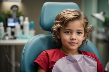 Child sitting in dentist's treatment chair. Dental Care Concept.