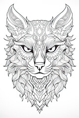 Obraz premium coloring page with mandala ornaments of a lynx or cat head in a line art hand drawn style