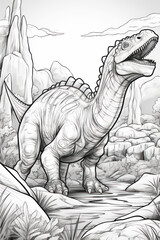 Anti stress coloring book page of dinosaur in a line art hand drawn style for kids and teens