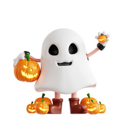 3d ghost halloween character say hello