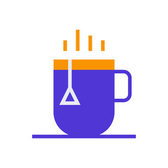 Icon Hot Tea Mug or Cup of Tea, single icon, Flat line color filled and Colorfull icon
