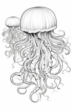 coloring page of a jellyfish in a line art hand drawn style for kids and teens (1)