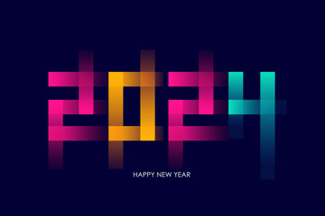 2024 Happy New Year banner for creative festive graphic design. Bright color gradients. Vector illustration.