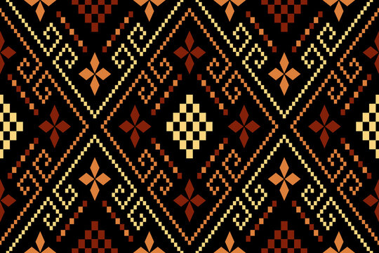 Nature vintages cross stitch traditional ethnic pattern paisley flower Ikat background abstract Aztec African Indonesian Indian seamless pattern for fabric print cloth dress carpet curtains and sarong