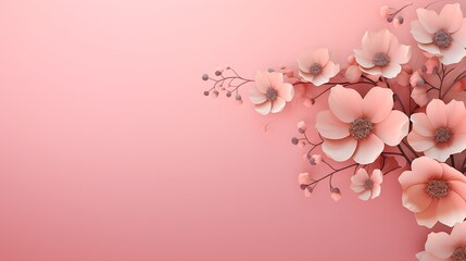 Fototapeta na wymiar Banner with flowers on a light pink background with space to write 