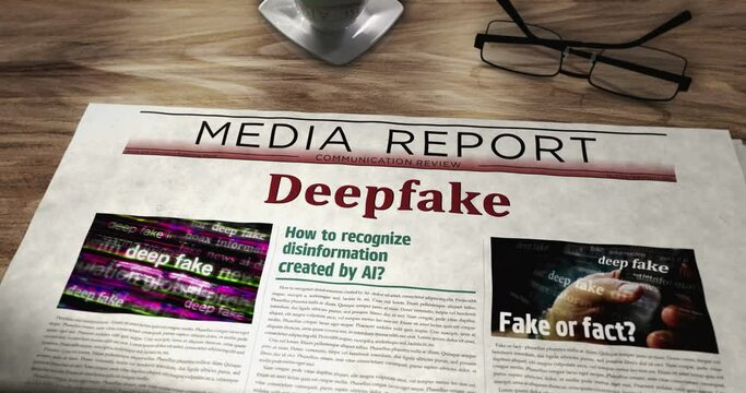 Deepfake AI disinformation fake news and misinformation daily newspaper on table. Headlines news abstract concept 3d. 