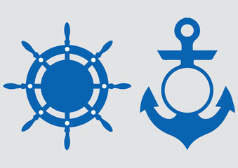 vector colorful nautical ship anchor, rudder illustration designs - obrazy, fototapety, plakaty