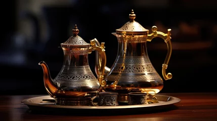 Foto op Canvas Arabic coffee vessels symbolize hospitality in the culture © vxnaghiyev