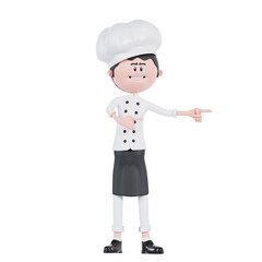3d cartoon chef pointing to left