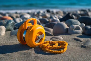 safety device resting on beach. Generative AI