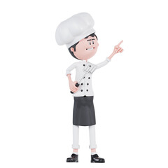 3d cartoon chef pointing to up left