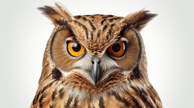 AI generates photo of brown owl in studio on white background