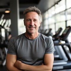 Obraz premium A Man Enjoying His Time at the Gym. Fictional characters created by Generated AI.