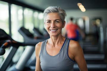 Fototapeta premium Fit and happy woman exercising at the gym. Fictional characters created by Generated AI.