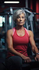Fototapeta premium Fit and toned woman in a gym. Fictional characters created by Generated AI.