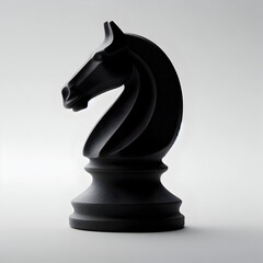 Black chess knight on white background, chess piece, chess game, board game