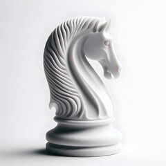 White chess knight on white background, chess piece, chess game, board game