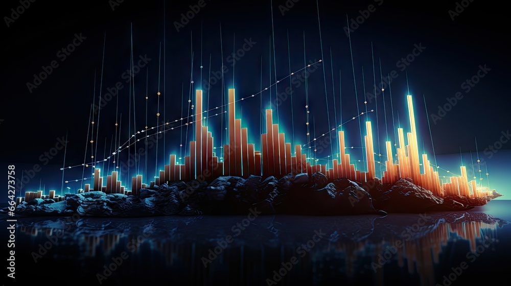Poster concept of economic crisis global recession and stock market crash declining graph with less volatil