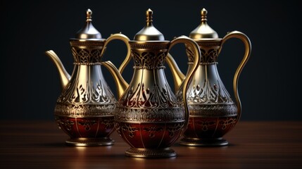 Fototapeta na wymiar Arabic coffee vessels symbolize hospitality in the culture