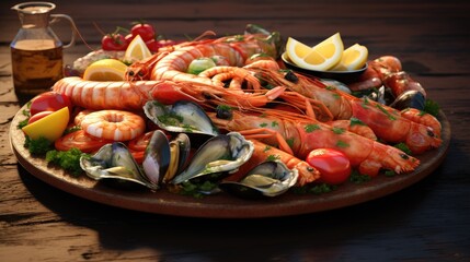 Close up of delicious seafood platter from the Mediterranean