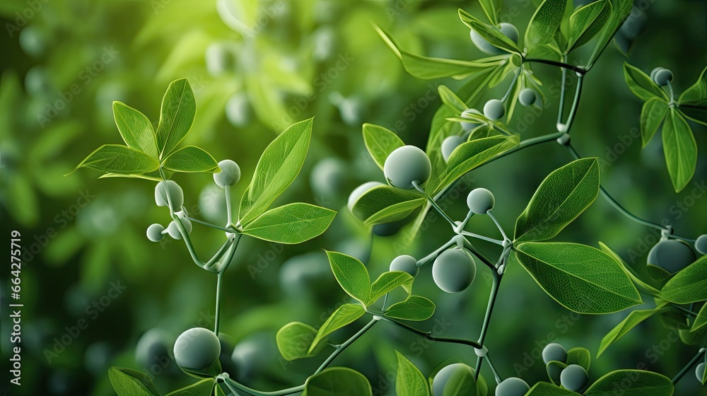 Aufkleber Biochemical structure of plant as background with copy space for text A blend of nature and science