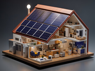 Solar cell house diagram - obrazy, fototapety, plakaty