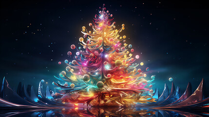 Christmas Tree Abstract fantasy festive style background in 3d illustration. Ai generative. - obrazy, fototapety, plakaty