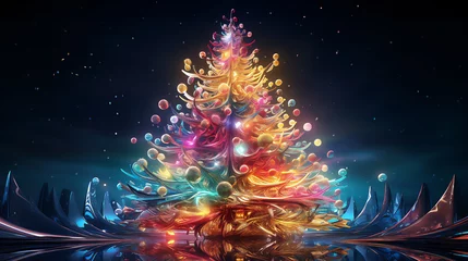 Foto op Canvas Christmas Tree Abstract fantasy festive style background in 3d illustration. Ai generative. © Unique Creations