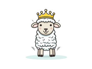 Doodle Crowned lamb, cartoon sticker, sketch, vector, Illustration, minimalistic