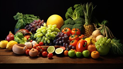 Assortment of organic fruits and vegetables on table