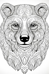 coloring page with mandala ornaments of a polar bear head in a line art hand drawn style