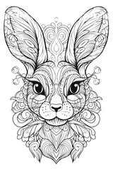 Foto op Aluminium coloring page with mandala ornaments of a rabbit bunny or hare head in a line art hand drawn style © LightoLife