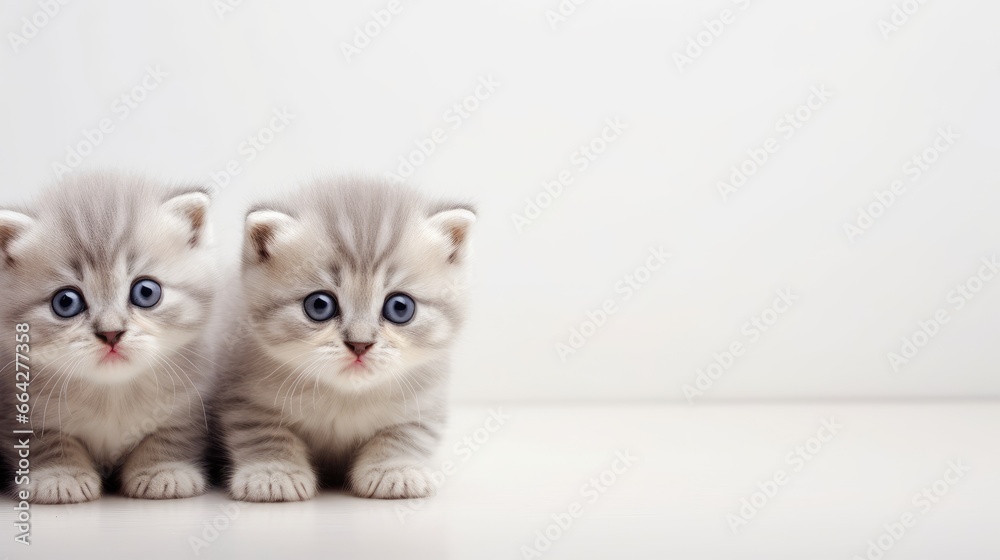 Poster adorable scottish fold cat with copy space on a white background