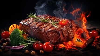 BBQ steak Grilled beef with veggies Healthy dinner - obrazy, fototapety, plakaty