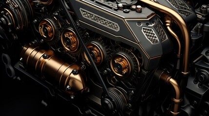 Black background close up of engine
