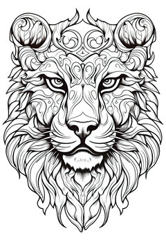 coloring page with mandala ornaments of a tiger leopard or panther head in a line art hand drawn style