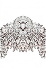 coloring page with mandala ornaments of eagle or hawk head in a line art hand drawn style