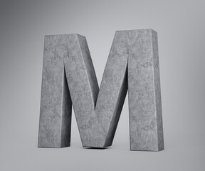 3d Concrete Capital Letter M Alphabet M Made Of Grey Concrete Stone Grey Background 3d Illustration - obrazy, fototapety, plakaty