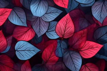 abstract background with leaves of a plant in blue and red colors