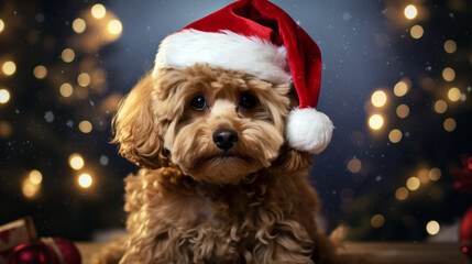 poodle dog in a christmas hat