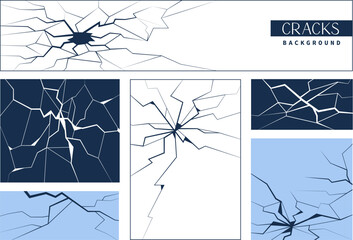 Vector ice or glass crack banners set.