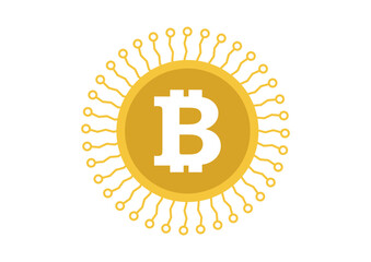 Crypto currency icon, golden bitcoin vector logo, digital payment symbol