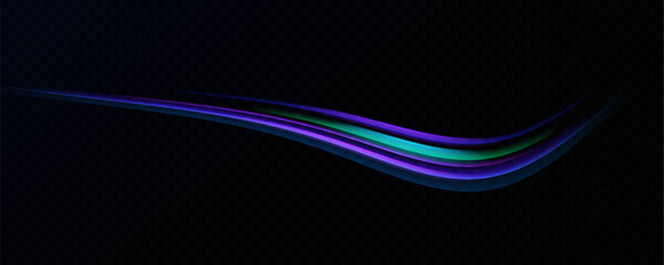 Neon speed lines. Dynamic light motion traces. Light trace wave, trace line.	