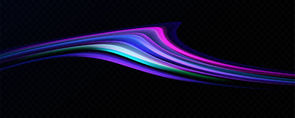 Neon speed lines. Dynamic light motion traces. Light trace wave, trace line.	