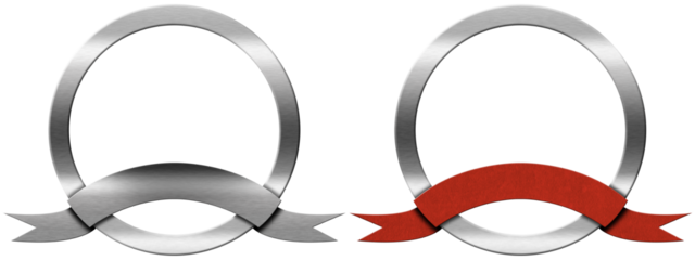3D illustration of a round metal icons or symbols with empty red (red velvet) and metallic ribbon with copy space and isolated on white or transparent background. Png.