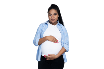 PNG, pregnant African American woman, isolated on white background.