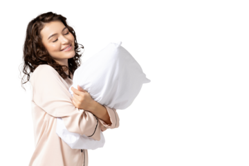 PNG girl with pillow isolated on white background.